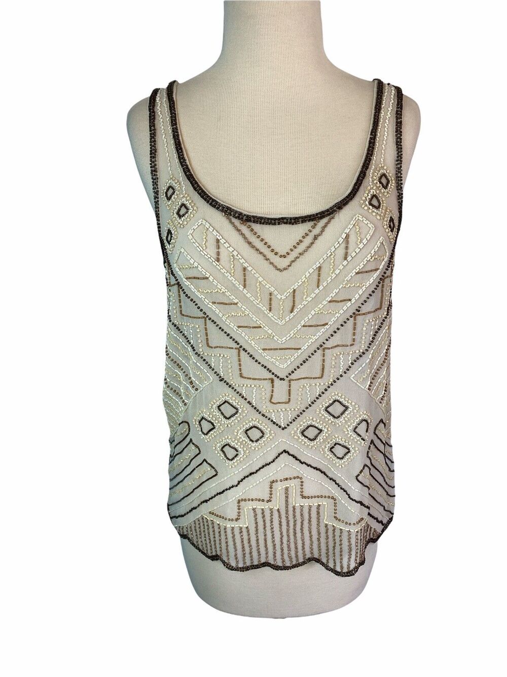 XS New Willow and Clay Beaded Top Formal tunic Brown Taupe